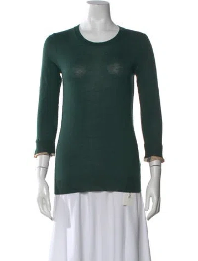 Pre-owned Burberry Merino Wool Crew Neck Sweater In Green
