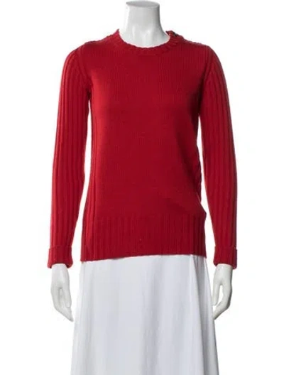 Pre-owned Burberry Merino Wool Crew Neck Sweater In Red