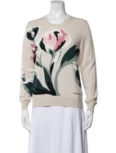 Pre-owned Burberry Merino Wool Floral Print Sweater W/ Tags In Neutrals