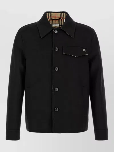 Burberry Merino Wool Herringbone Single Breasted Coat In Black
