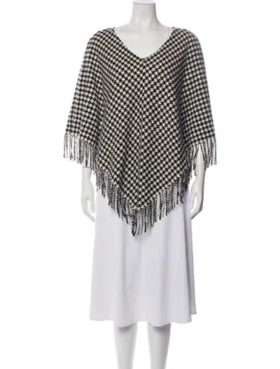 Pre-owned Burberry Merino Wool Houndstooth Print Poncho In Multicolor