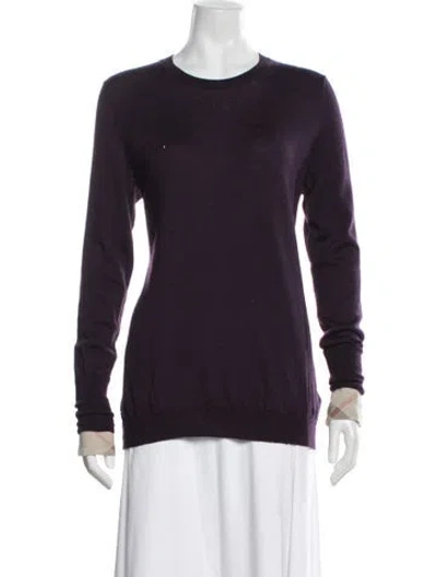 Pre-owned Burberry Merino Wool Houndstooth Print Sweater In Purple