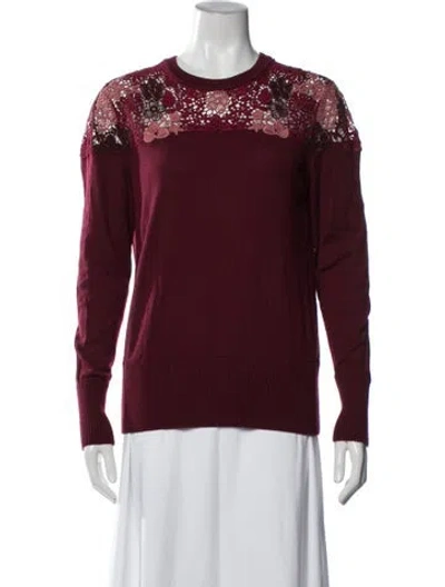 Pre-owned Burberry Merino Wool Lace Pattern Sweater In Burgundy