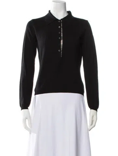 Pre-owned Burberry Merino Wool Long Sleeve Polo In Black