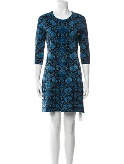 Pre-owned Burberry Merino Wool Mini Dress In Blue