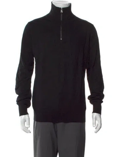 Pre-owned Burberry Merino Wool Mock Neck Polo Sweater In Black