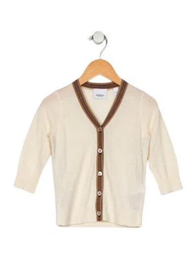 Pre-owned Burberry Babies' Merino Wool Neutral Patterned Cardigan With Button Closure