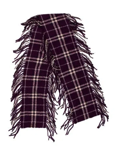 Pre-owned Burberry Merino Wool Nova Check Pattern Scarf In Purple
