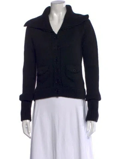 Pre-owned Burberry Merino Wool Open Front Sweater In Black