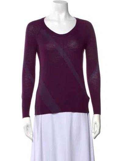 Pre-owned Burberry Merino Wool Patterned Sweater In Purple