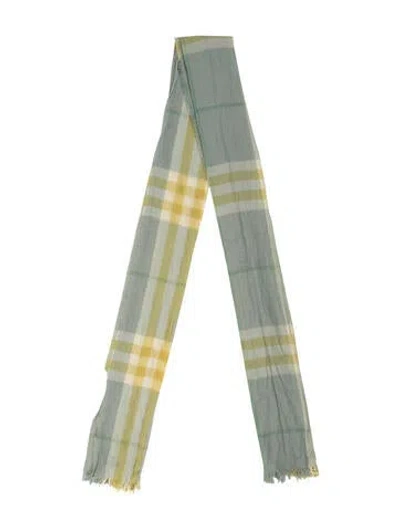 Pre-owned Burberry Merino Wool Plaid Print Scarf In Green