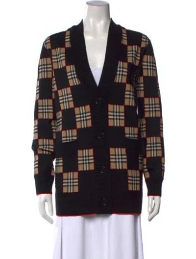 Pre-owned Burberry Merino Wool Plaid Print Sweater In Black