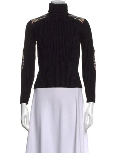 Pre-owned Burberry Merino Wool Plaid Print Sweater In Black