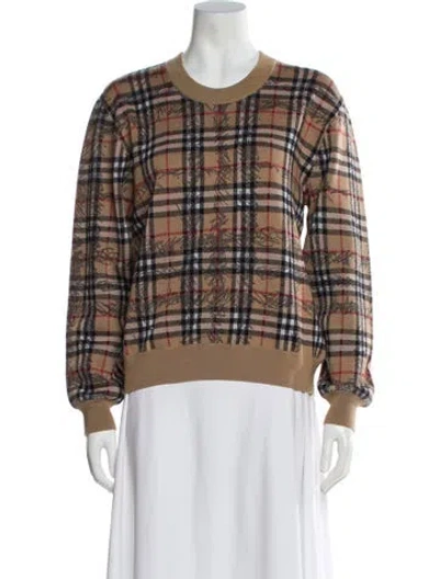 Pre-owned Burberry Merino Wool Plaid Print Sweater In Brown