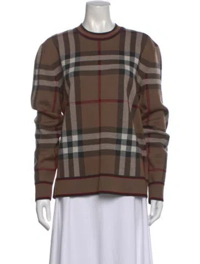 Pre-owned Burberry Merino Wool Plaid Print Sweater In Brown