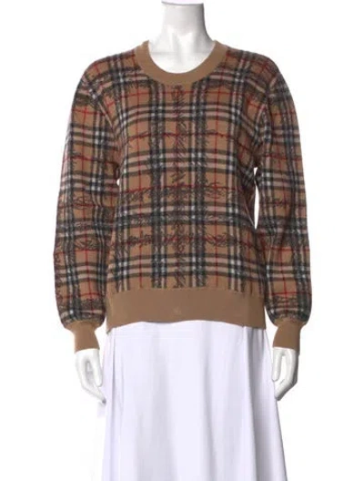 Pre-owned Burberry Merino Wool Plaid Print Sweater In Brown