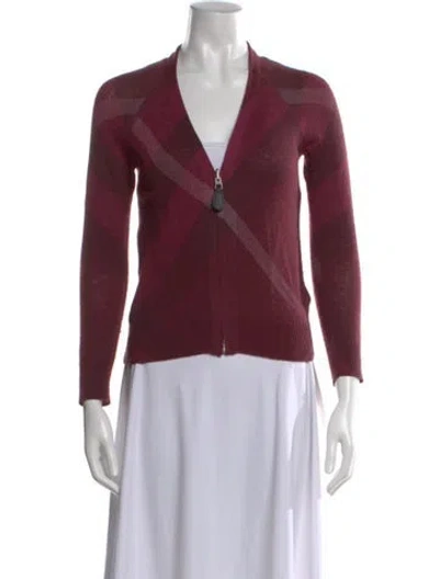 Pre-owned Burberry Merino Wool Plaid Print Sweater In Burgundy
