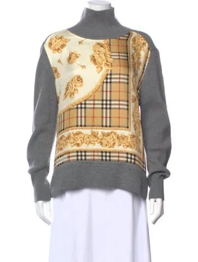 Pre-owned Burberry Merino Wool Plaid Print Sweater In Gray