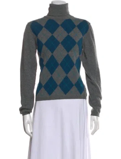 Pre-owned Burberry Merino Wool Plaid Print Sweater In Gray