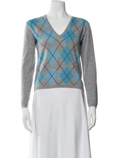 Pre-owned Burberry Merino Wool Plaid Print Sweater In Gray