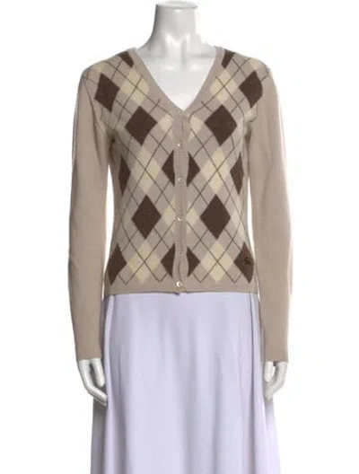Pre-owned Burberry Merino Wool Plaid Print Sweater In Neutral