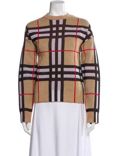 Pre-owned Burberry Merino Wool Plaid Print Sweater In Neutral