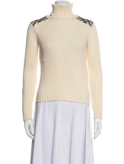 Pre-owned Burberry Merino Wool Plaid Print Sweater In Neutrals