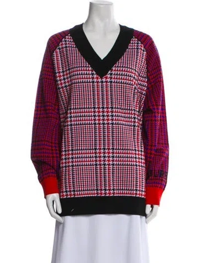 Pre-owned Burberry Merino Wool Plaid Print Sweater In Red