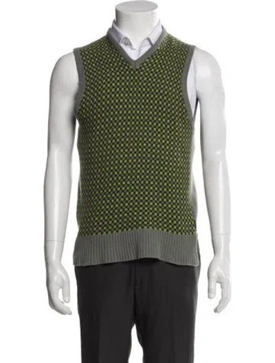 Pre-owned Burberry Merino Wool Plaid Print Sweater Vest In Green