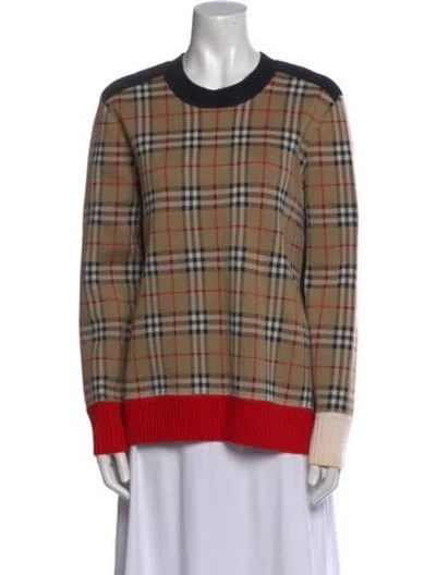 Pre-owned Burberry Merino Wool Plaid Print Sweatshirt In Neutral