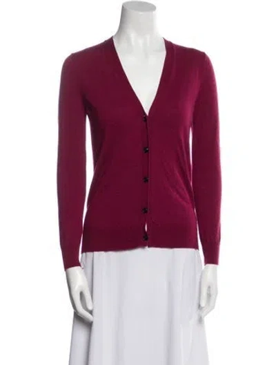 Pre-owned Burberry Merino Wool Plunge Neckline Sweater In Pink