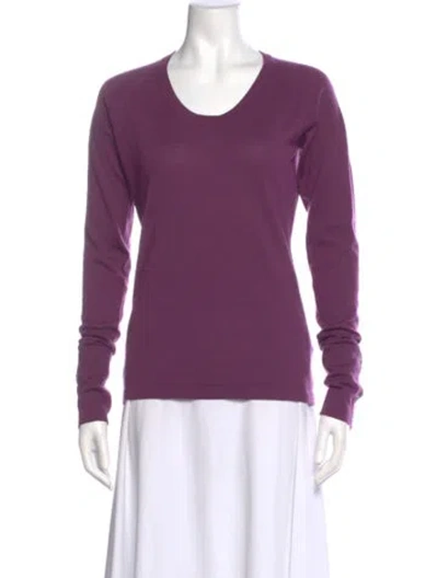 Pre-owned Burberry Merino Wool Scoop Neck Sweater In Purple