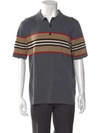 Pre-owned Burberry Merino Wool Striped Polo Shirt In Gray