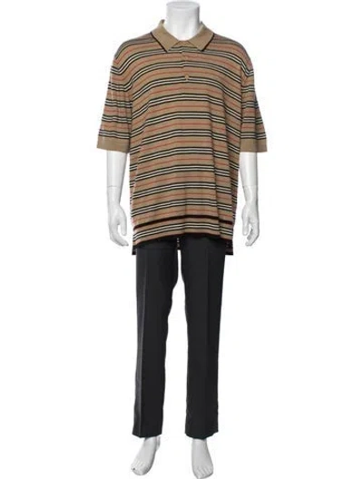 Pre-owned Burberry Merino Wool Striped Polo Shirt In Neutrals