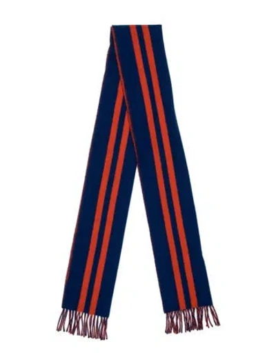 Pre-owned Burberry Merino Wool Striped Scarf In Blue