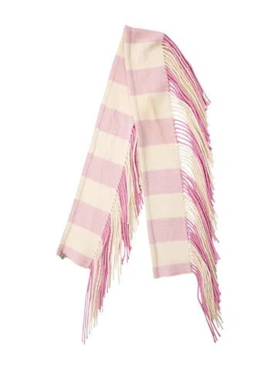 Pre-owned Burberry Merino Wool Striped Scarf In Pink