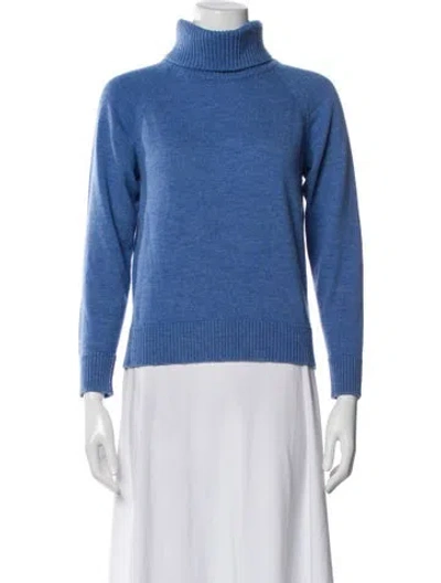 Pre-owned Burberry Merino Wool Turtleneck Sweater In Blue