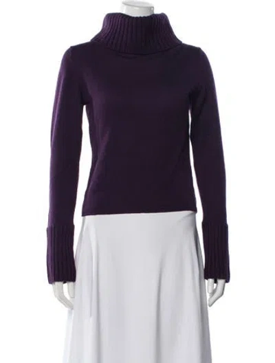 Pre-owned Burberry Merino Wool Turtleneck Sweater In Purple