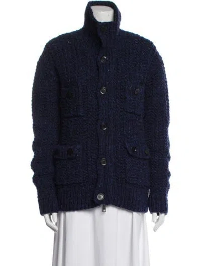 Pre-owned Burberry Merino Wool Tweed Pattern Sweater In Blue
