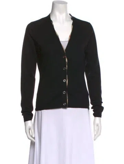 Pre-owned Burberry Merino Wool V-neck Sweater In Black