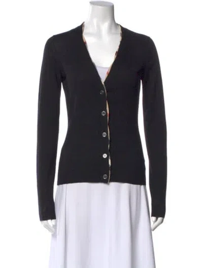 Pre-owned Burberry Merino Wool V-neck Sweater In Black