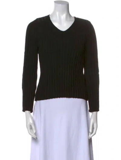 Pre-owned Burberry Merino Wool V-neck Sweater In Black
