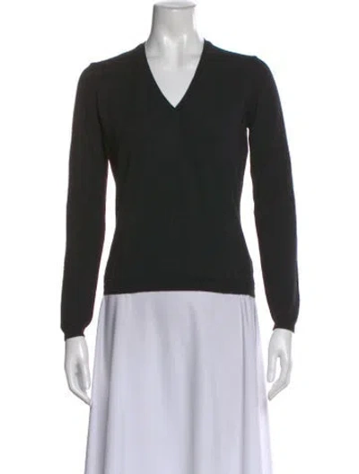 Pre-owned Burberry Merino Wool V-neck Sweater In Black