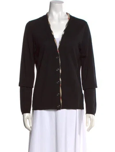 Pre-owned Burberry Merino Wool V-neck Sweater In Black