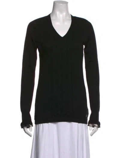 Pre-owned Burberry Merino Wool V-neck Sweater In Black