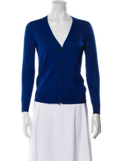 Pre-owned Burberry Merino Wool V-neck Sweater In Blue