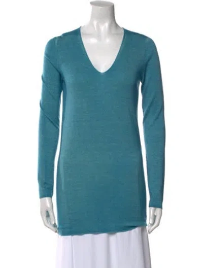 Pre-owned Burberry Merino Wool V-neck Sweater In Blue
