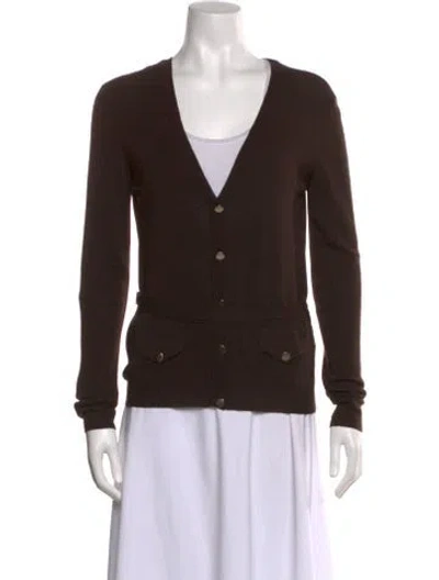 Pre-owned Burberry Merino Wool V-neck Sweater In Brown