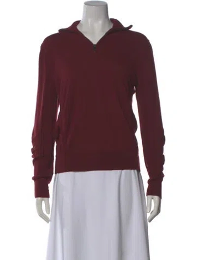Pre-owned Burberry Merino Wool V-neck Sweater In Burgundy