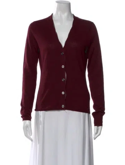Pre-owned Burberry Merino Wool V-neck Sweater In Burgundy